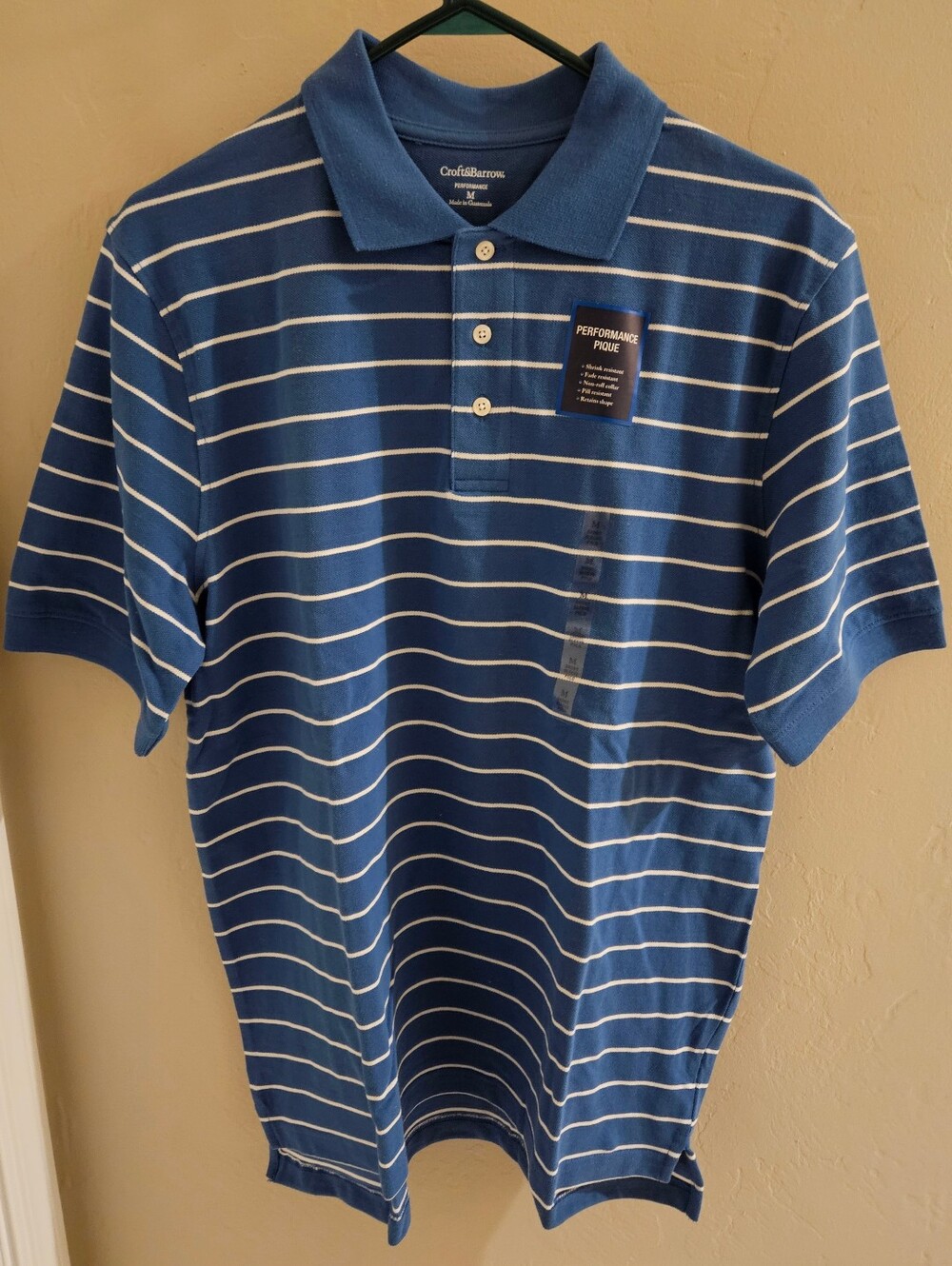 Croft and Barrow Performance Pique Polo Shirt Mens Blue Short Sleeve Golf M NOS